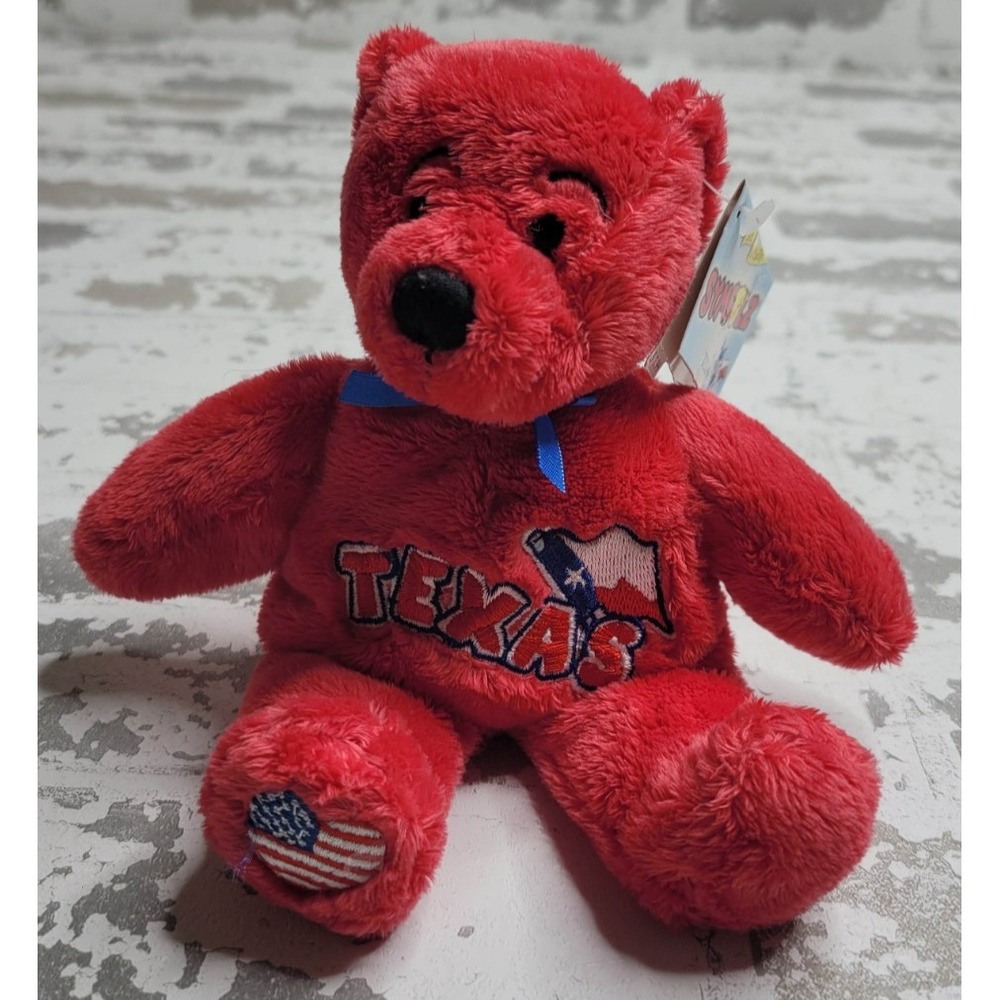 Symbolz Texas Bean Bag Plush Bear Red Stuffed Animal Souvenir Teddy 7"‎